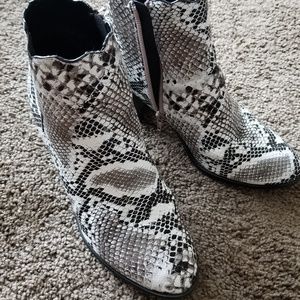 Faux snakeskin booties
